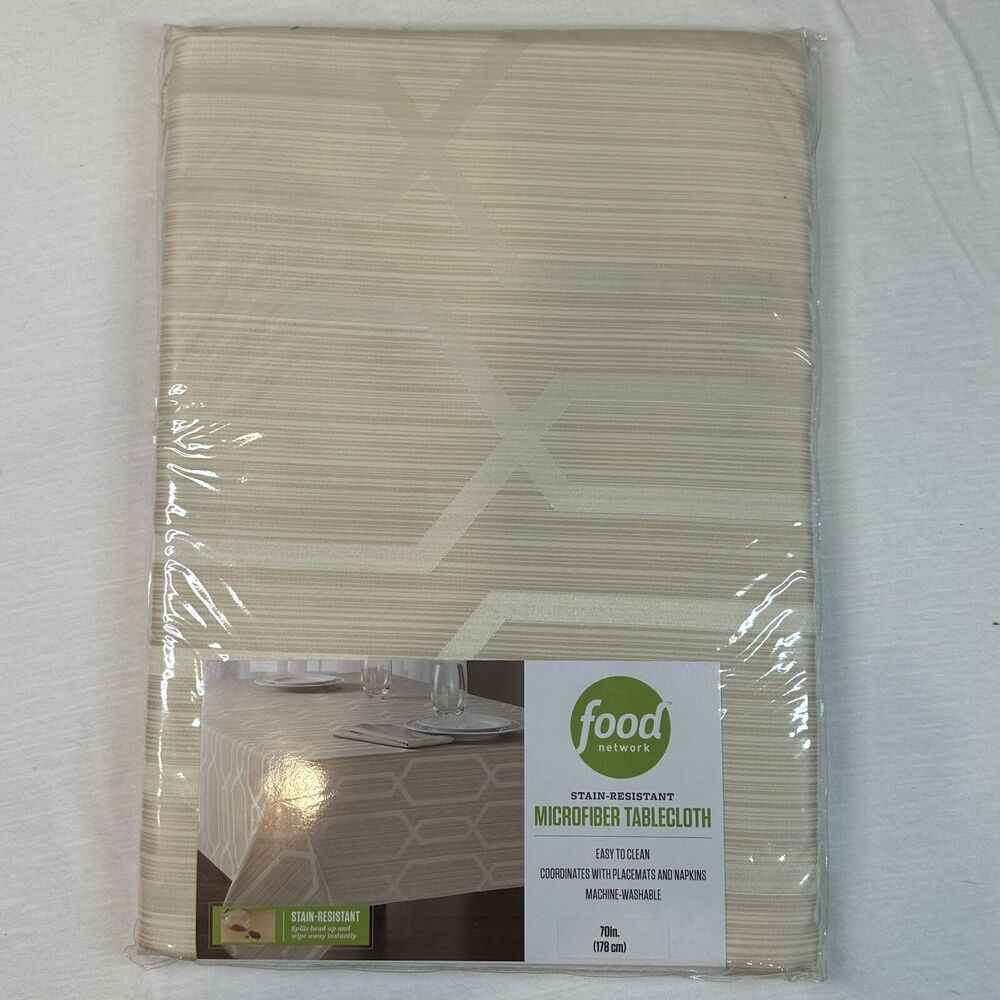 Table Cloth Food Network Microfiber Ivory Stain Resistant Tablecloth 70” New